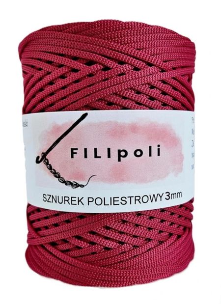 FILIpoli Sznurek poliestrowy płaski 3mm - malinowy
